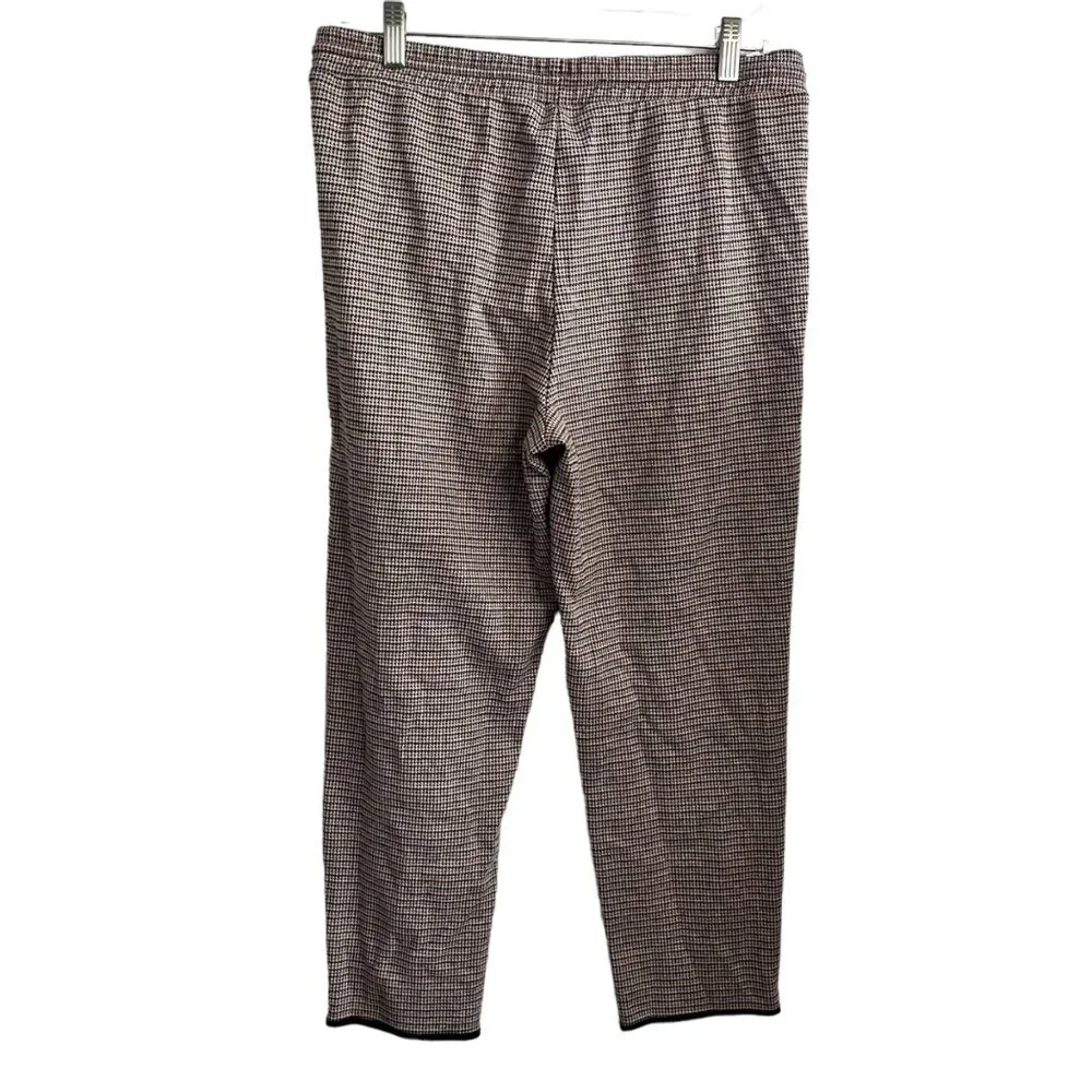 ZARA HOUNDSTOOTH PANTS WOMENS LARGE RED BLACK WHITE ELASTIC PULL ON WAIST TROUSE - Picture 2 of 7